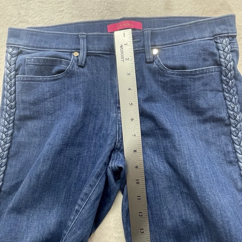 Lilly Pulitzer Jean Sz 8 (30x29) South Ocean‎ Braided Side Detail Low Rise Blue